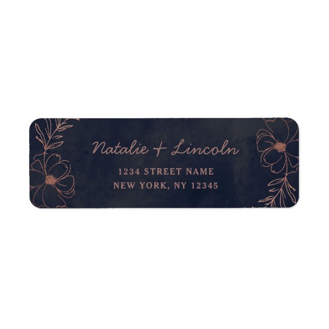 Navy Blue & Rose Gold Foil Wedding Return Address (Front)