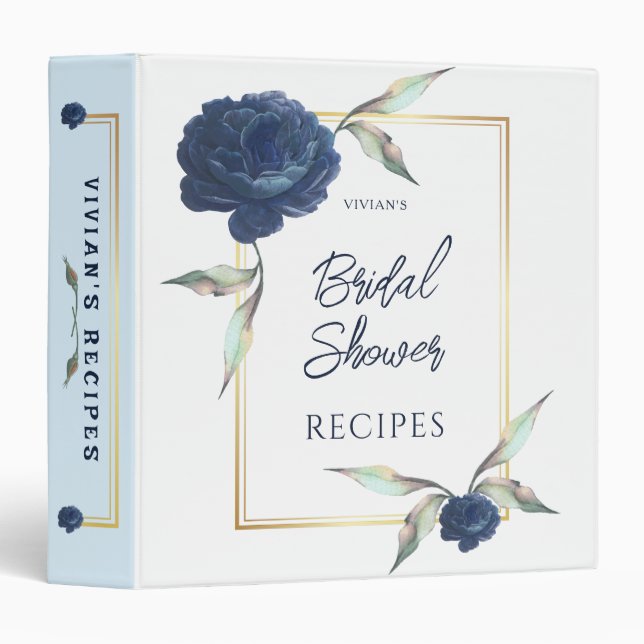 Navy Blue Rose Gold Frame Bridal Shower Binder (Front/Spine)