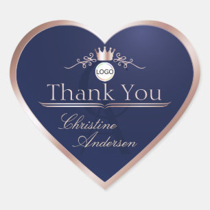 Navy Blue Rose Gold Frame Logo Monogram Thank You Heart Sticker