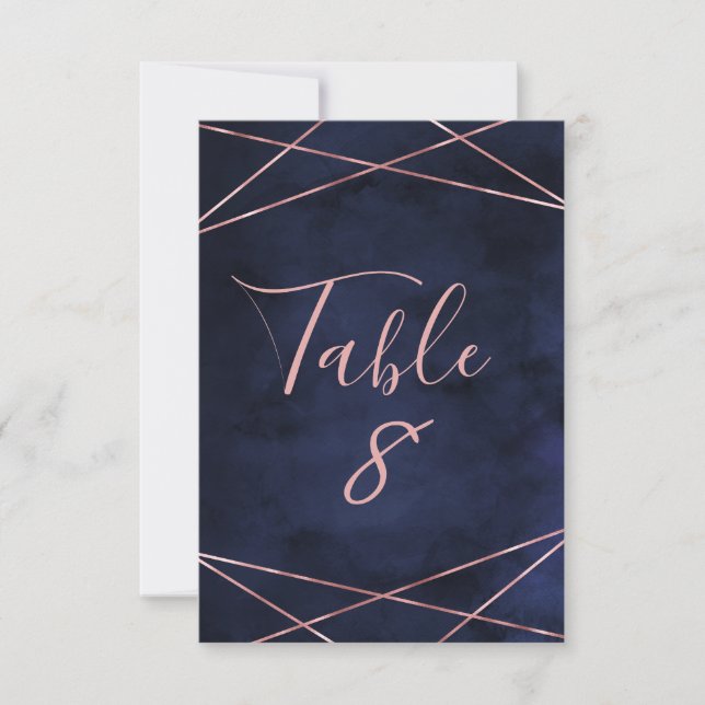 Navy Blue & Rose Gold Geometric Table Numbers (Front)