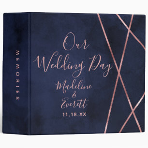 Navy Blue Rose Gold Geometric Wedding Photo Album Binder