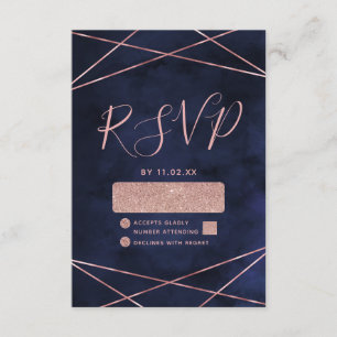 Navy Blue & Rose Gold Geometric Wedding RSVP Card