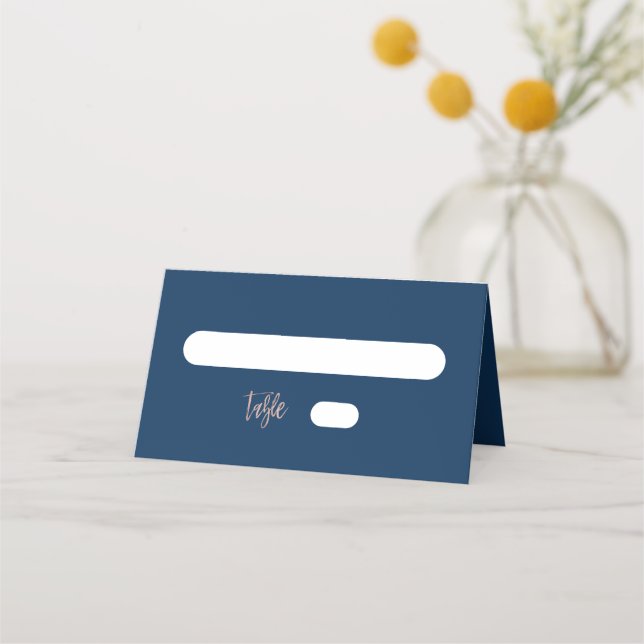 Navy Blue & Rose Gold Glam Chic Folded Place Card (Front)