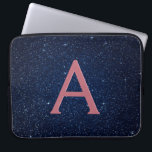 Navy Blue & Rose Gold Glitter and Sparkle Monogram Laptop Sleeve<br><div class="desc">Navy Blue and Rose Gold Faux Glitter and Sparkle Elegant Monogram Case. This case can be customized to include your initial and first name with a midnight blue celestial night sky.</div>