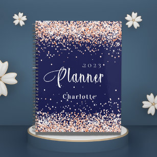 Navy blue rose gold glitter name appointment 2024 planner