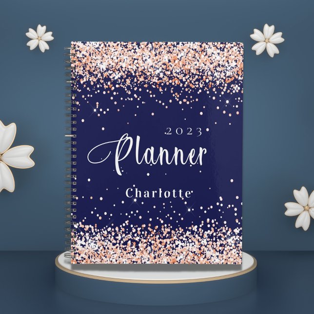 Navy blue rose gold glitter name appointment 2026 planner (Creator Uploaded)