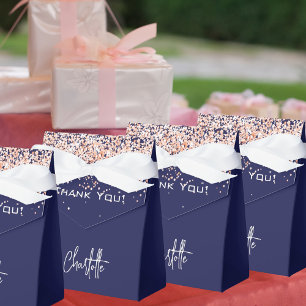 Navy blue rose gold glitter name thank you favor box