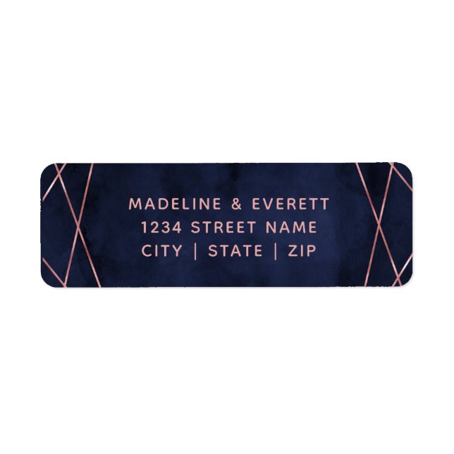Navy Blue & Rose Gold Lines Wedding Return Address (Front)