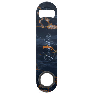 Navy Blue Rose Gold Marble Speed Bottle Opener