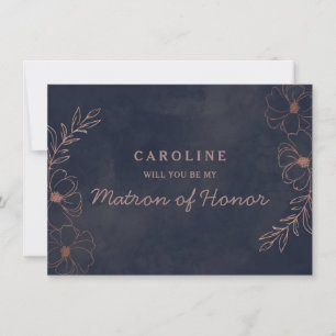 Navy Blue Rose Gold Matron of Honour Proposal Card