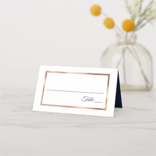 Navy Blue Rose Gold Palm Tree Modern Wedding Place Card
