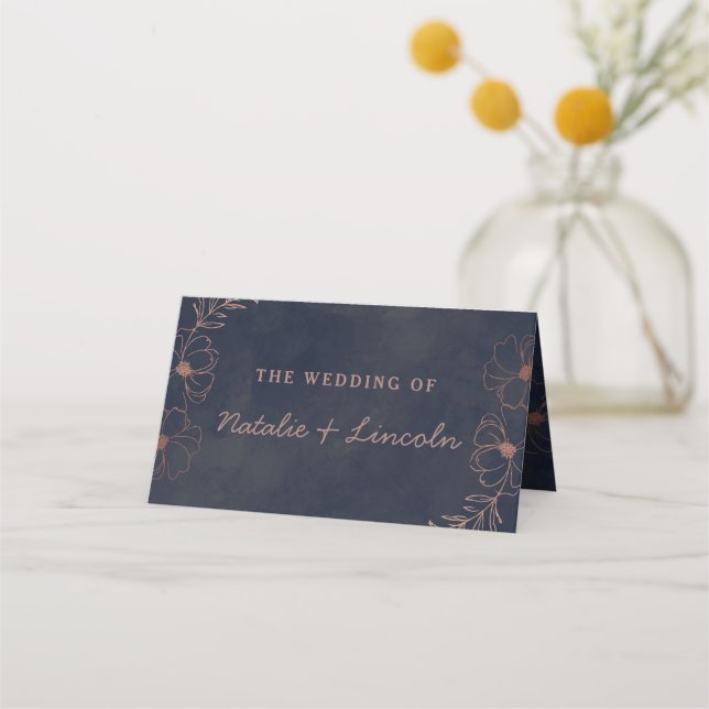 Navy Blue & Rose Gold Reserved Seating Wedding Place Card (Back)