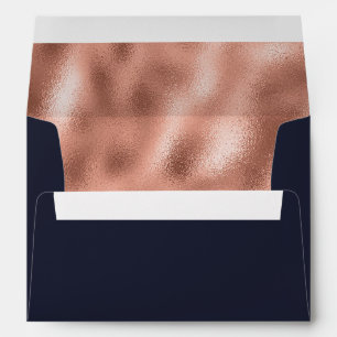 Navy Blue Rose Gold Return Address Wedding Envelope