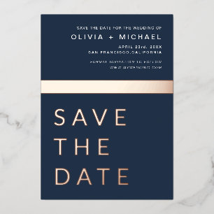 Navy Blue Rose Gold Save the Date Elegant