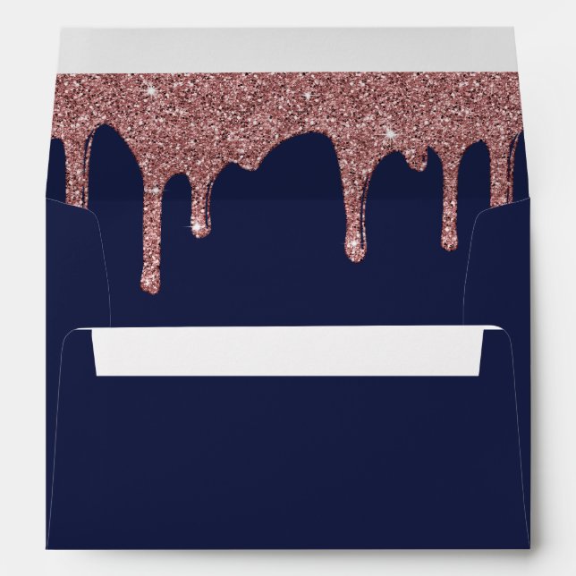 Navy Blue Rose Gold Sparkle Glitter Drips Envelope (Back (Bottom))