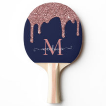 Navy Blue Rose Gold Sparkle Glitter Drips Monogram