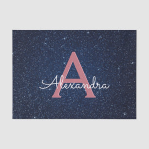 Navy Blue & Rose Gold Sparkle Glitter Monogram Tissue Paper