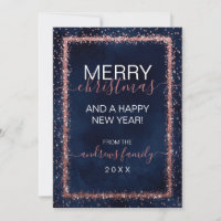 Navy Blue Rose Gold Sprinkled Confetti Christmas