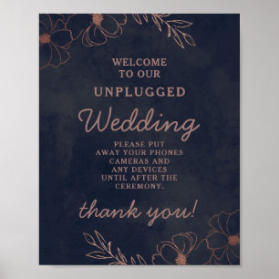Navy Blue & Rose Gold Unplugged Wedding Table Sign