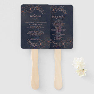 Navy Blue & Rose Gold Wedding Ceremony Program Hand Fan