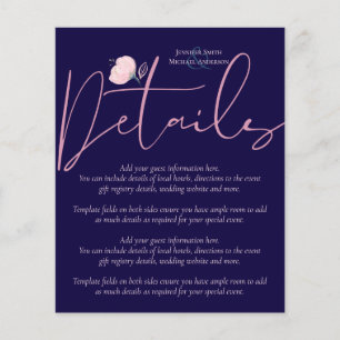 Navy Blue Rose Gold Wedding Details Program Budget