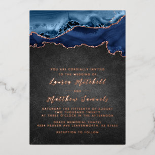 Navy Blue & Rose Gold Wedding Foil Invitation
