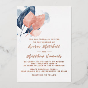 Navy Blue & Rose Gold Wedding Foil Invitation