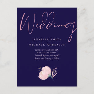 Navy Blue Rose Gold Wedding Invitation Budget Postcard