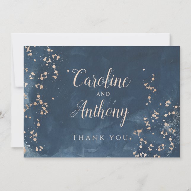 Navy Blue Rose gold Wedding Thank you Invitation (Front)