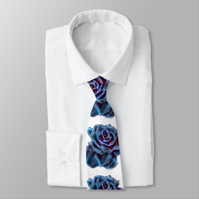 Navy Blue Rose Groom White Wedding  Tie (Tied)