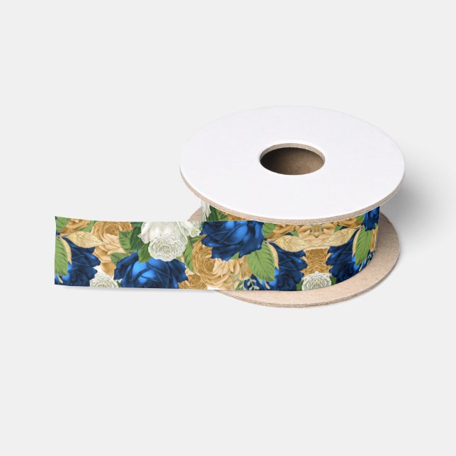 Navy Blue Roses Boho Handfasting Satin Ribbon (Spool)