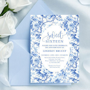 Navy Blue Roses Digital Sweet Sixteen Invitation