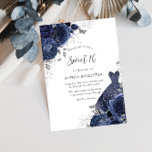 Navy Blue Roses & Dress Silver Sweet 16 Party Invitation<br><div class="desc">Navy Blue Roses & Dress Silver Sweet 16 Party Invitation

More elegant floral designs in our store!

See matching collection in our store</div>