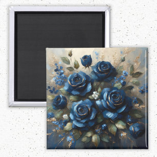 Navy Blue Roses Gold Gilding Impressionist Art Magnet