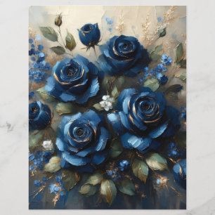 Navy Blue Roses Gold Impressionist Scrapbook Paper