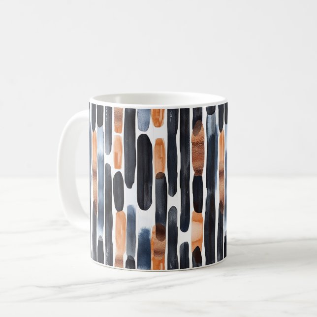 Navy Blue Rust Orange Stripes Coffee Mug (Front Left)