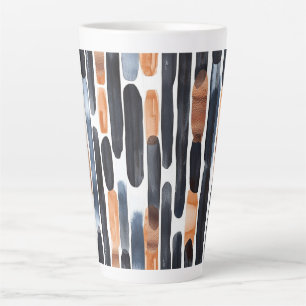 Navy Blue Rust Orange Stripes Latte Mug