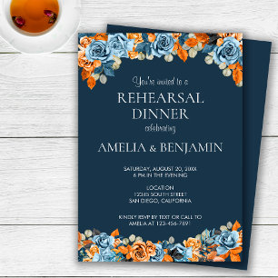 Navy Blue Rust Terracota Wedding Rehearsal Dinner Invitation