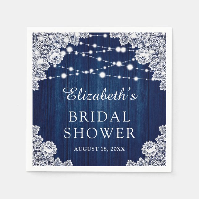 Navy Blue Rustic Bridal Shower Napkin (Front)