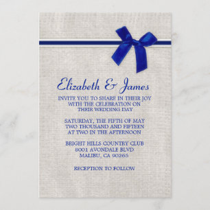 Navy Blue Rustic Burlap Wedding Invitations
