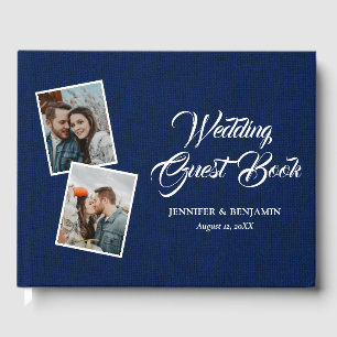Navy Blue Rustic Burlap Wedding Photo Guest Book