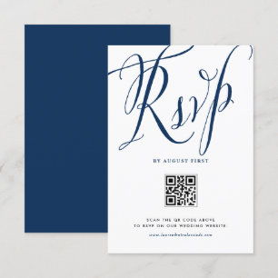 Navy Blue Rustic Calligraphy QR Code Wedding RSVP Card