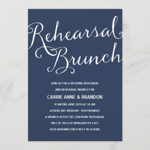 Navy Blue   Rustic Calligraphy Rehearsal Brunch Invitation