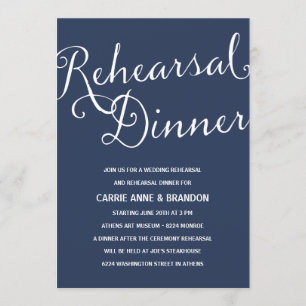 Navy Blue   Rustic Calligraphy Rehearsal Dinner Invitation