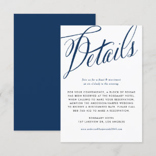 Navy Blue Rustic Calligraphy Wedding Details Enclosure Card