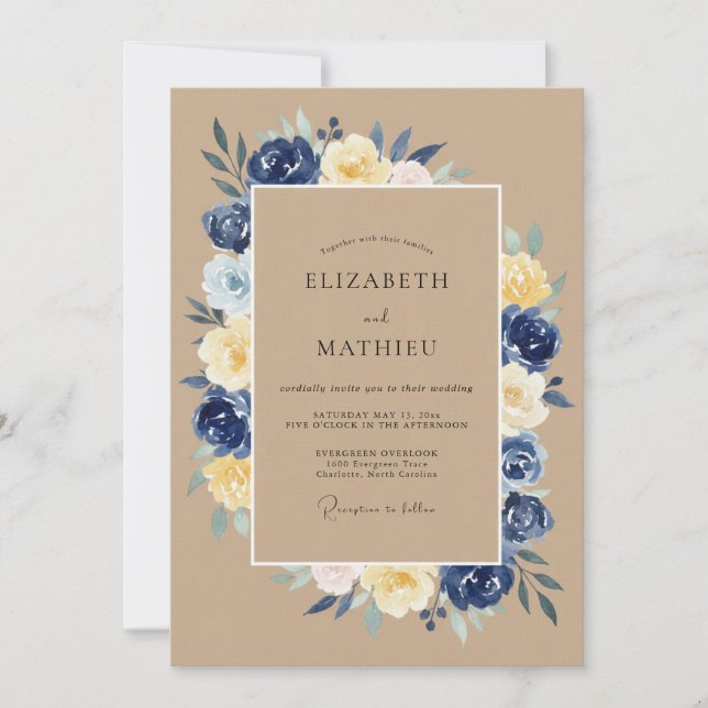 Navy Blue Rustic Country Wedding Invitation (Front)