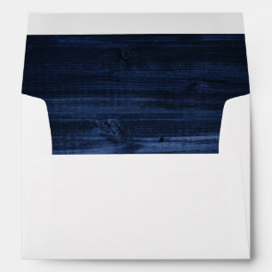 Navy Blue Rustic Country Wood Lined Wedding Envelope