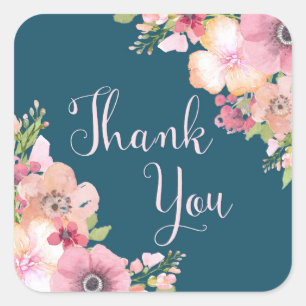 Navy Blue Rustic Floral Thank You Favour Tags