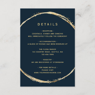 Navy Blue Rustic Gold Circle Wedding Details Enclosure Card