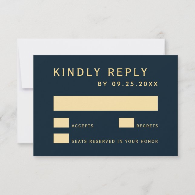 Navy Blue Rustic Gold Circle Wedding RSVP Card (Front)